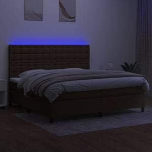 Letto a Molle Materasso e LED Marronescuro 200x200cm in Tessuto
