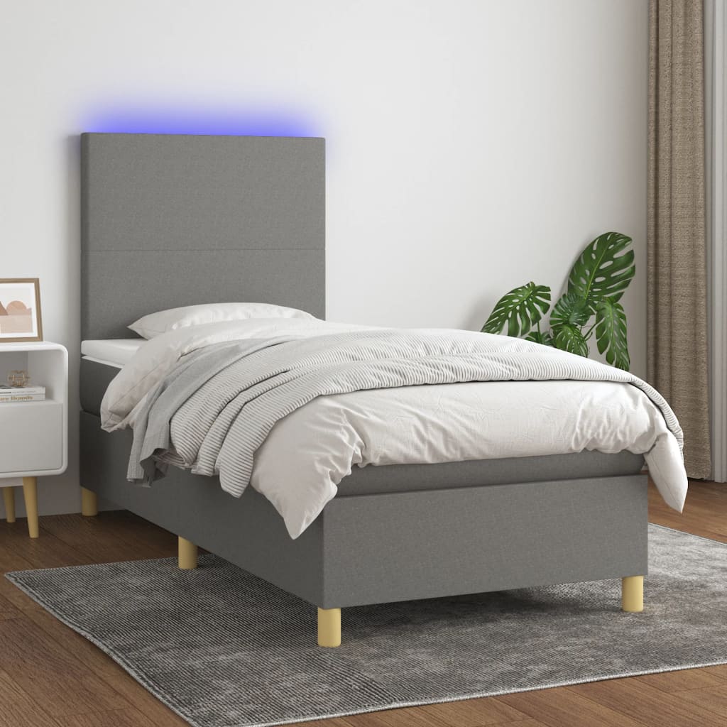 Letto a Molle Materasso e LED Grigio Scuro 90x190 cm in Tessuto cod mxl 61209