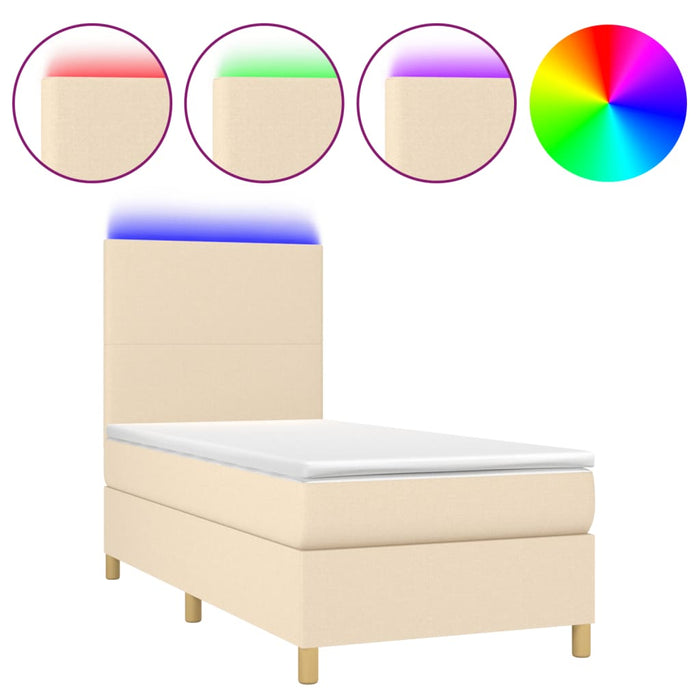 Letto a Molle con Materasso e LED-Struttura Letto con Materasso Crema 90x190 cm in Tessuto 406906