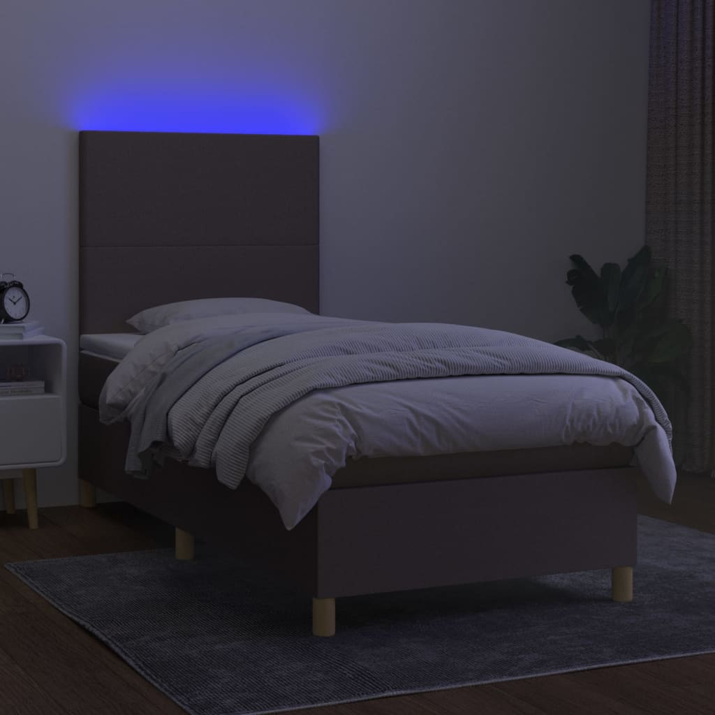 Letto a Molle con Materasso e LED Tortora 90x200 cm in Tessuto 3135249