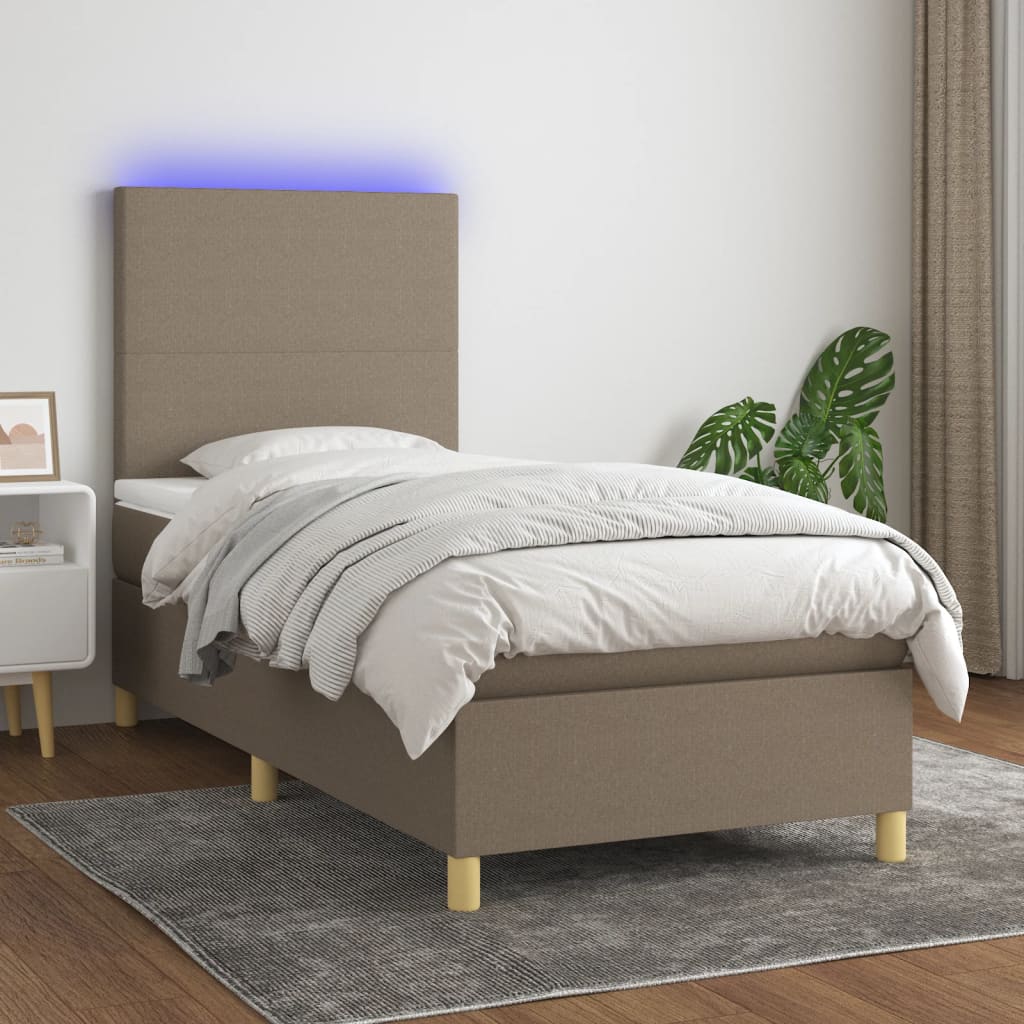 Letto a Molle con Materasso e LED Tortora 90x200 cm in Tessuto 3135249