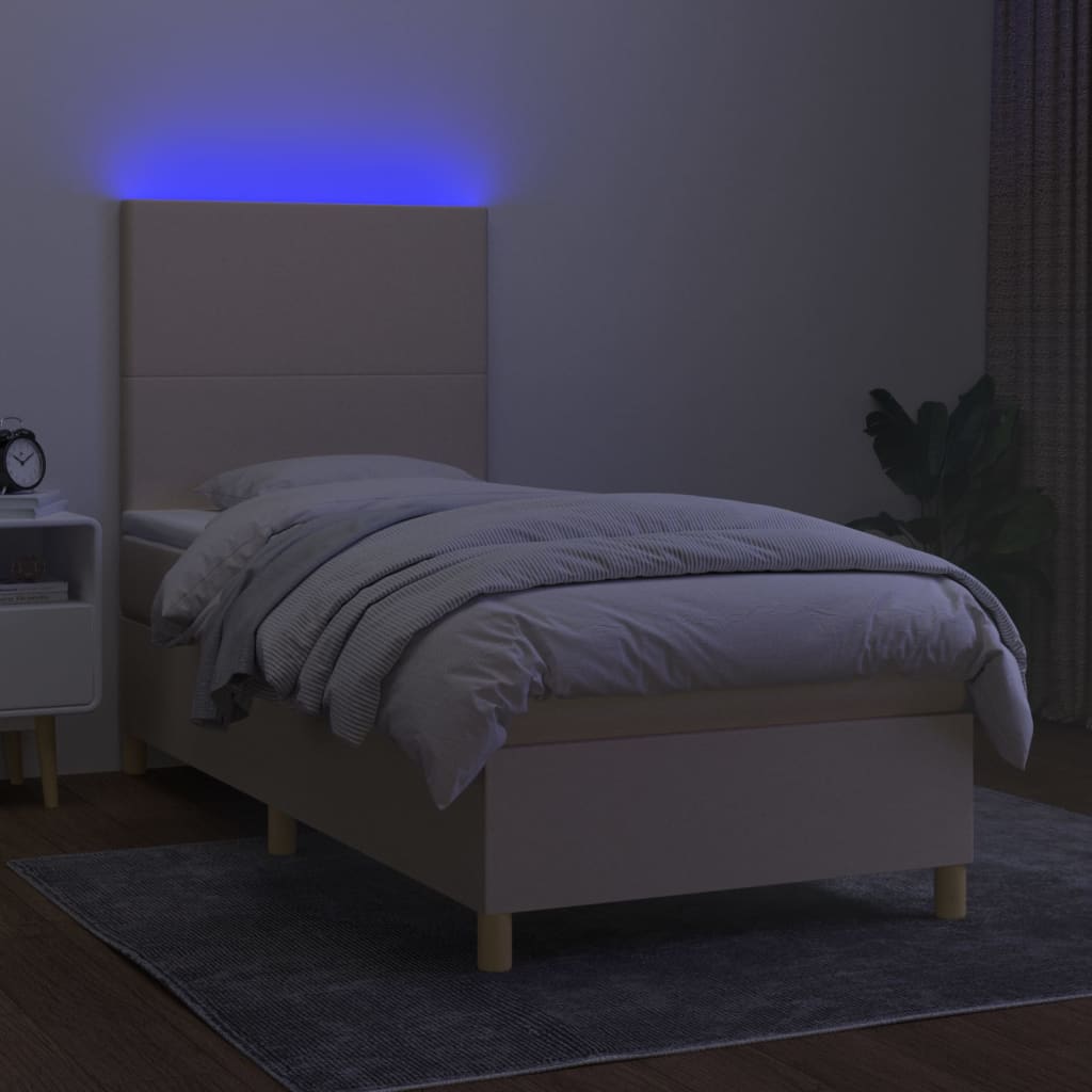 Letto a Molle con Materasso e LED Crema 90x200 cm in Tessuto 3135250