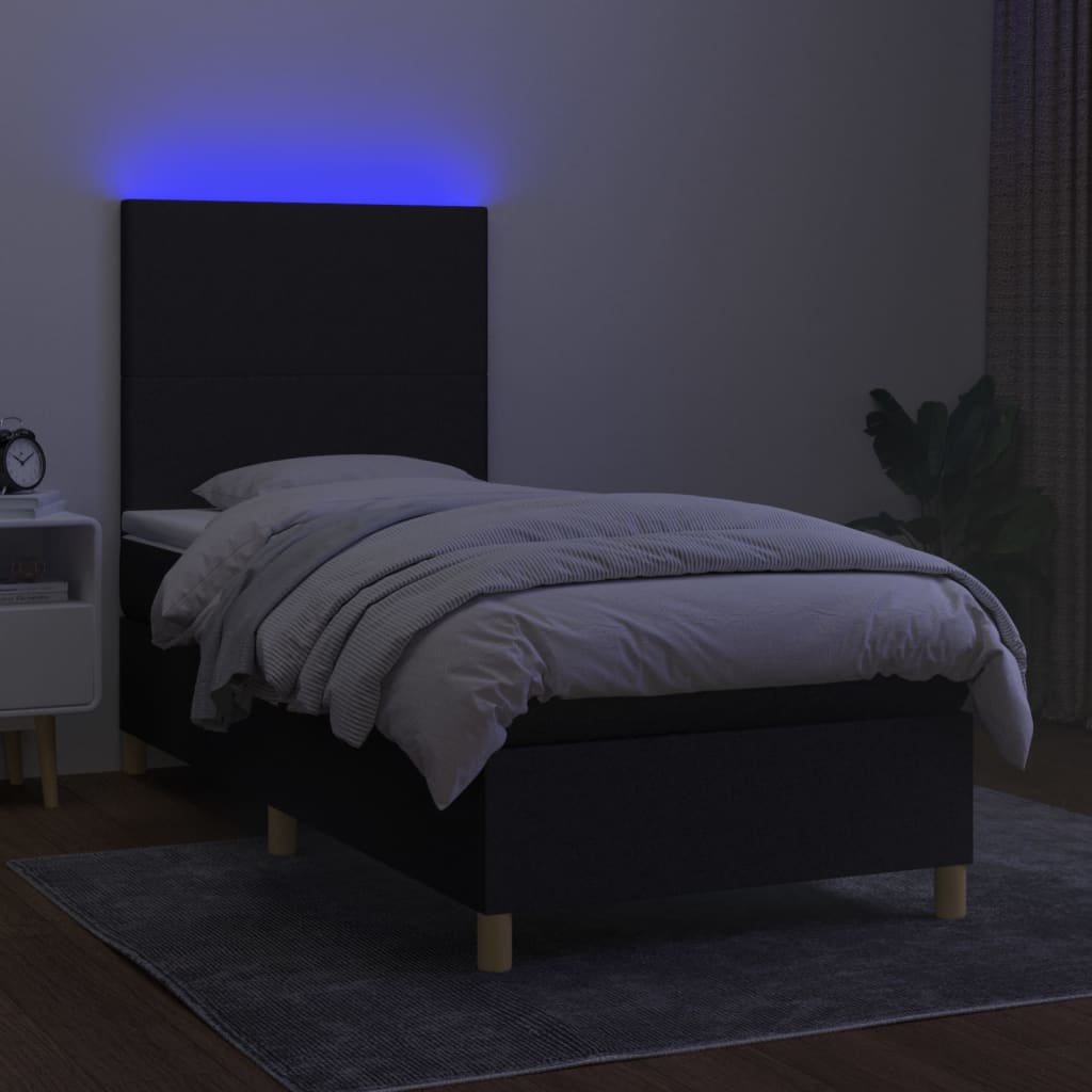 Letto a Molle con Materasso e LED Nero 100x200 cm in Tessuto 3135255