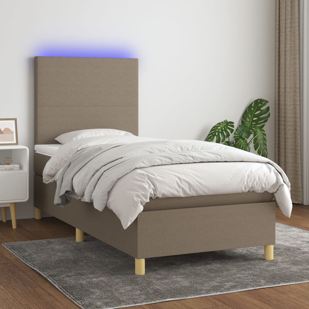 Letto a Molle con Materasso e LED Tortora 100x200cm in Tessuto 3135257