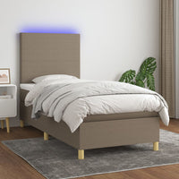 Letto a Molle con Materasso e LED Tortora 100x200cm in Tessuto 3135257