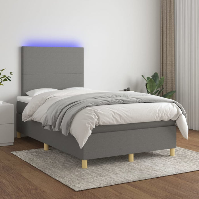 Letto a Molle Materasso e LED Grigio Scuro 120x200cm in Tessuto cod mxl 60003