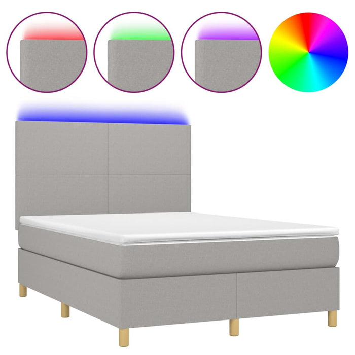 Letto a Molle Materasso e LED Grigio Chiaro 140x200 cm Tessuto 3135277