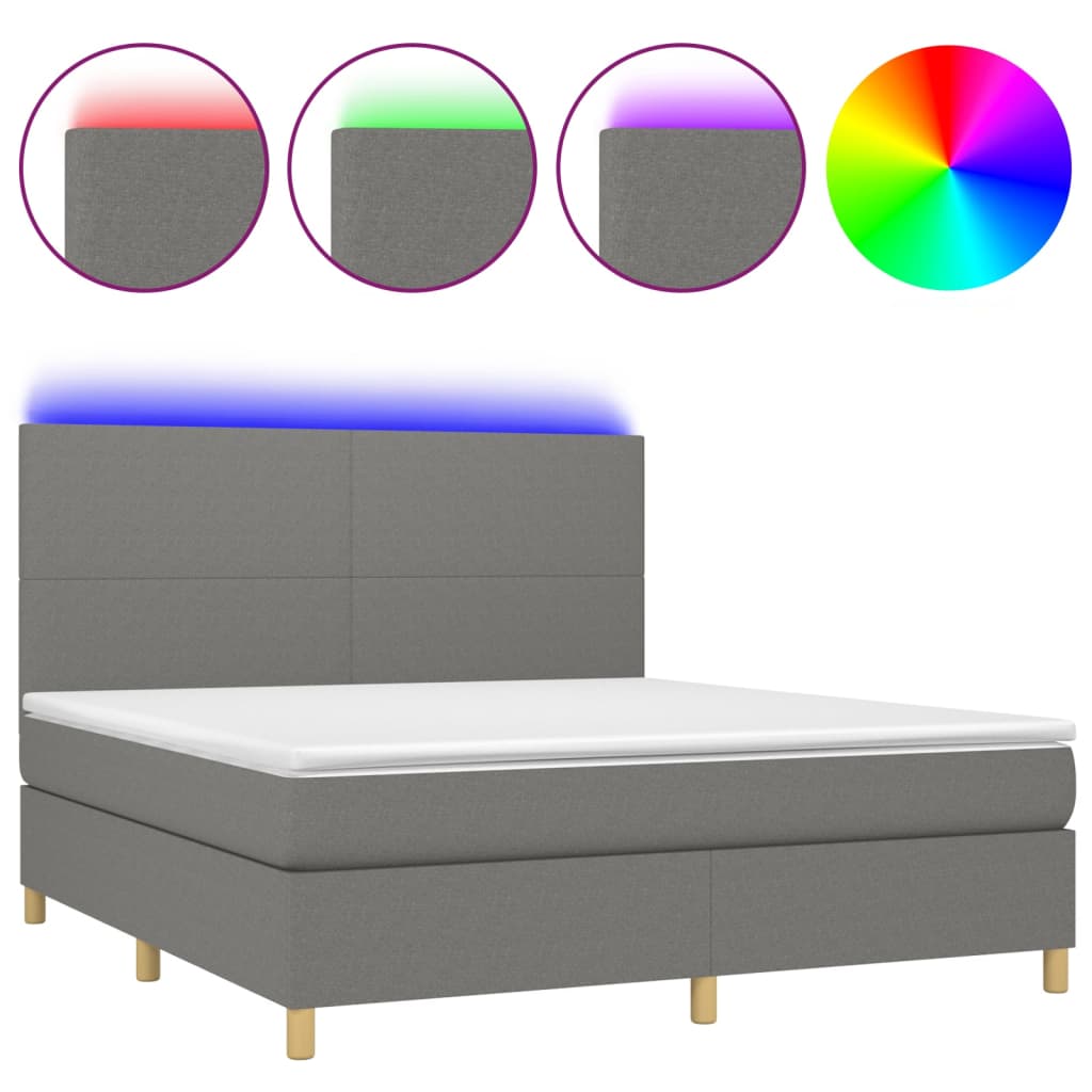 Letto a Molle Materasso e LED Grigio Scuro 180x200cm in Tessutocod mxl 122932