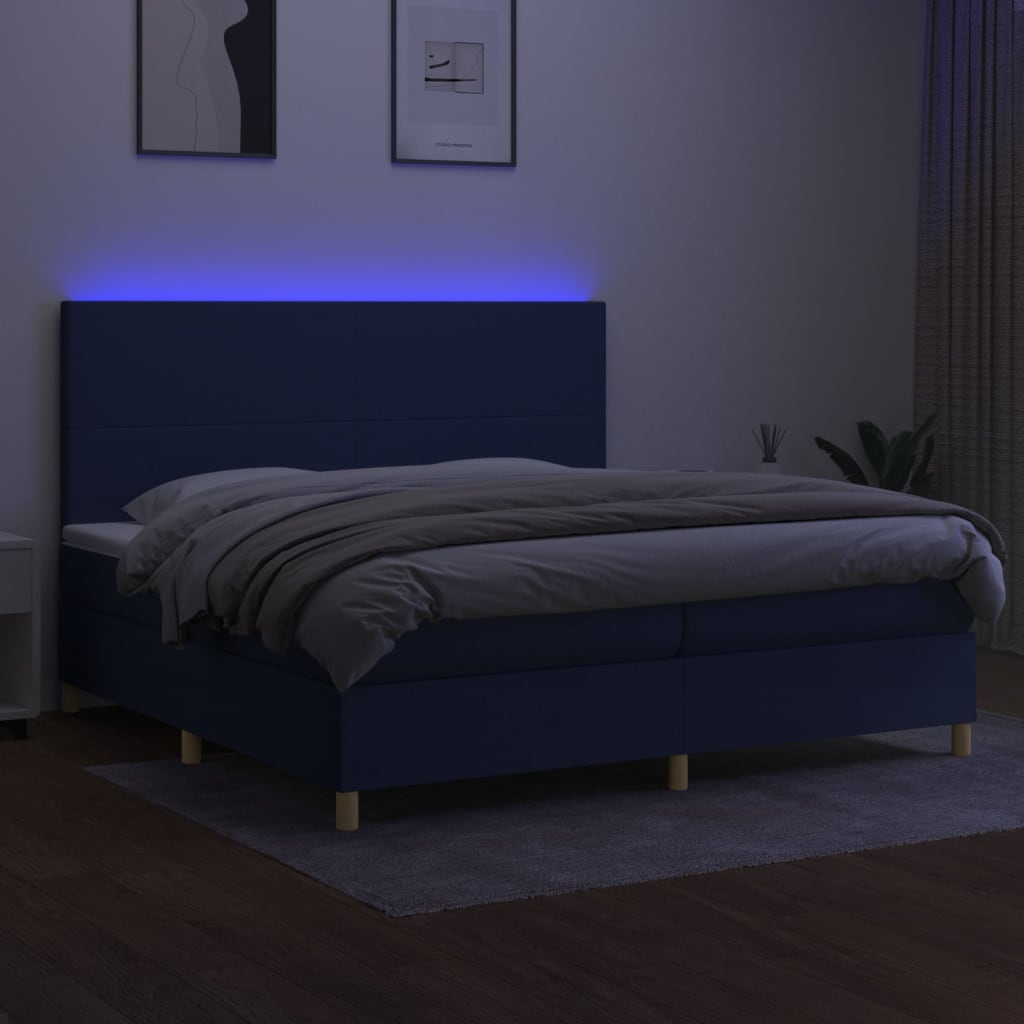 Letto a Molle Materasso e LED Blu 200x200cm in Tessuto cod mxl 59011