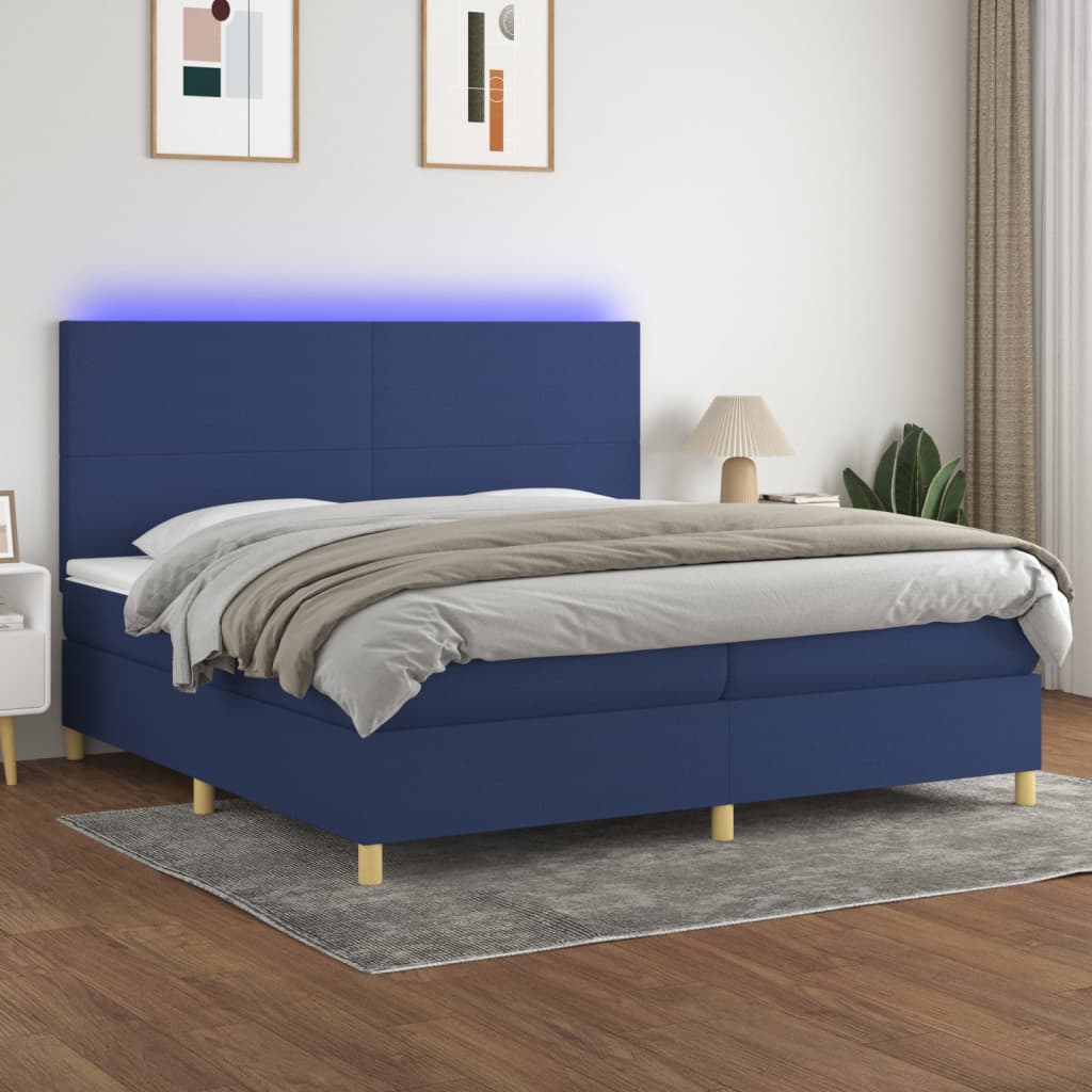 Letto a Molle Materasso e LED Blu 200x200cm in Tessuto cod mxl 59011