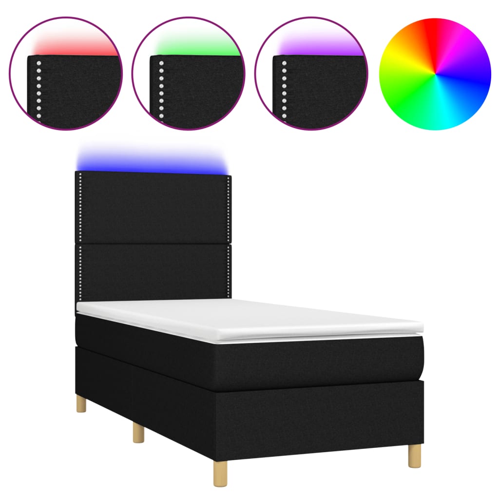 Letto a Molle con Materasso e LED Nero 80x200 cm in Tessuto
