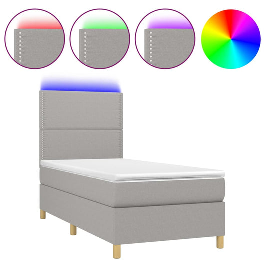 Letto a Molle Materasso e LED Grigio Chiaro 90x190 cm Tessuto 3135317