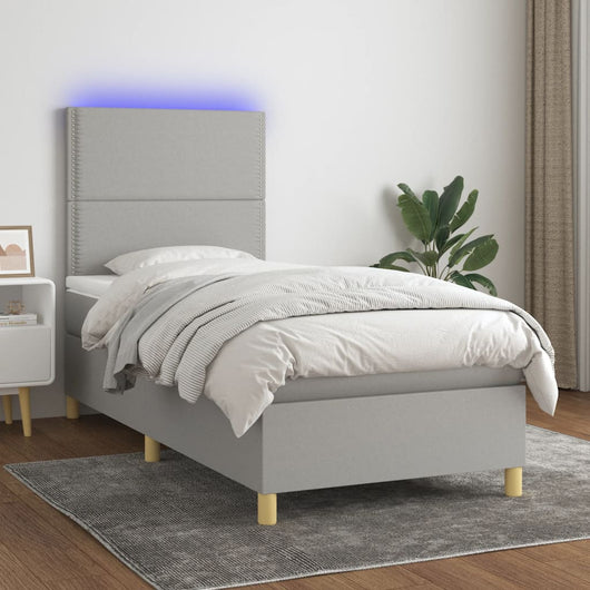 Letto a Molle Materasso e LED Grigio Chiaro 90x190 cm Tessuto 3135317