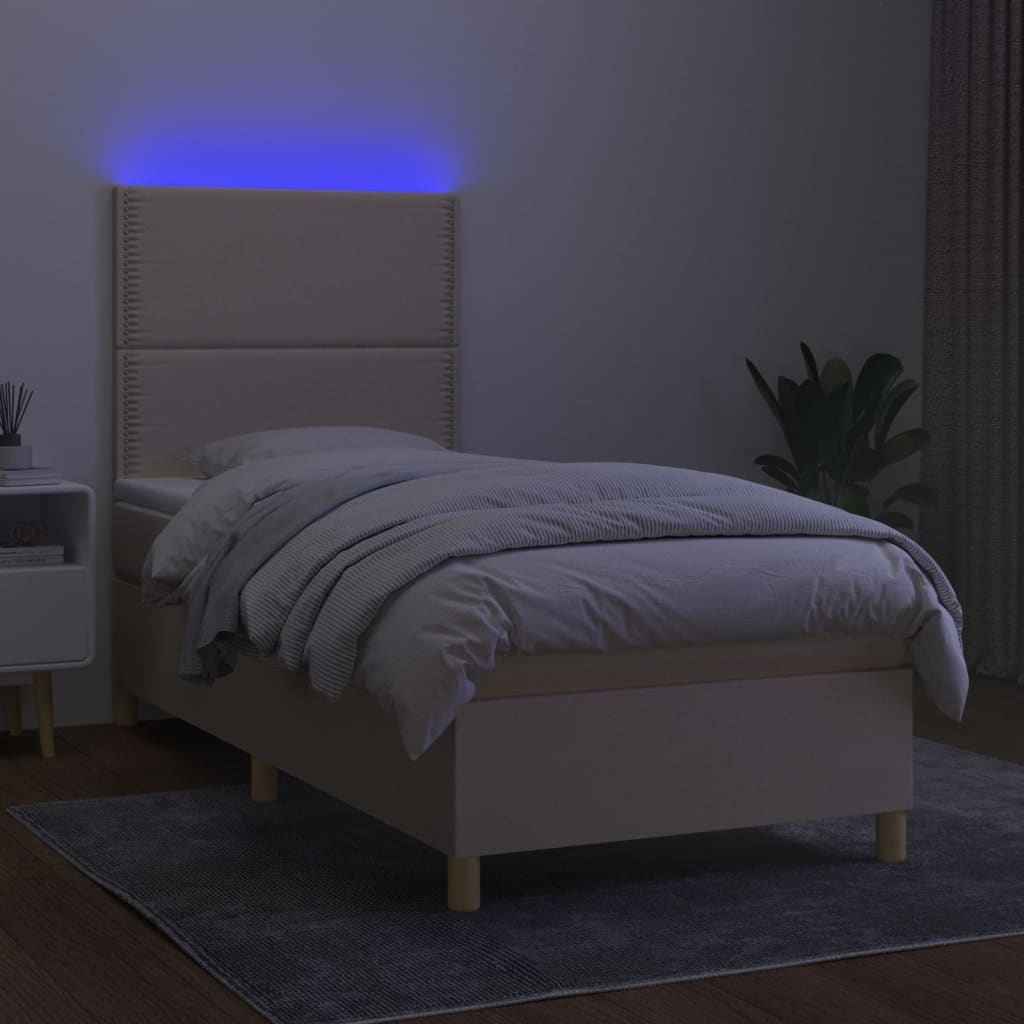 Letto a Molle con Materasso e LED Crema 90x200 cm in Tessuto 3135330