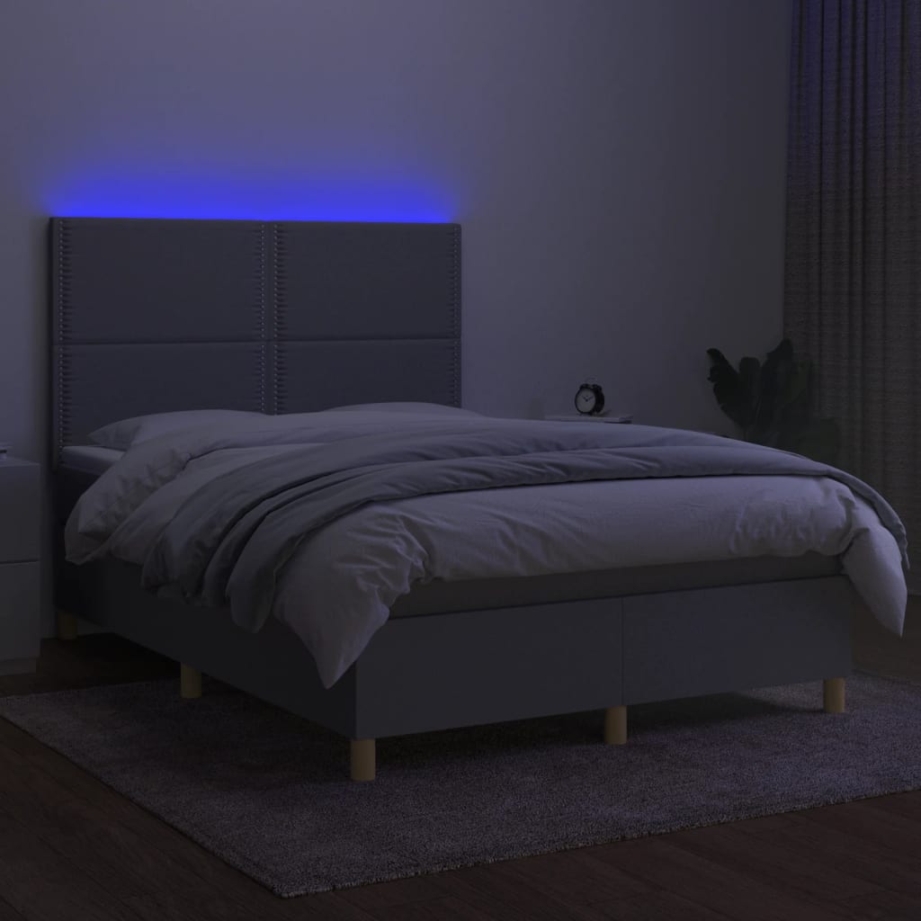 Letto a Molle Materasso e LED Grigio Chiaro 140x190 cm Tessuto 3135349