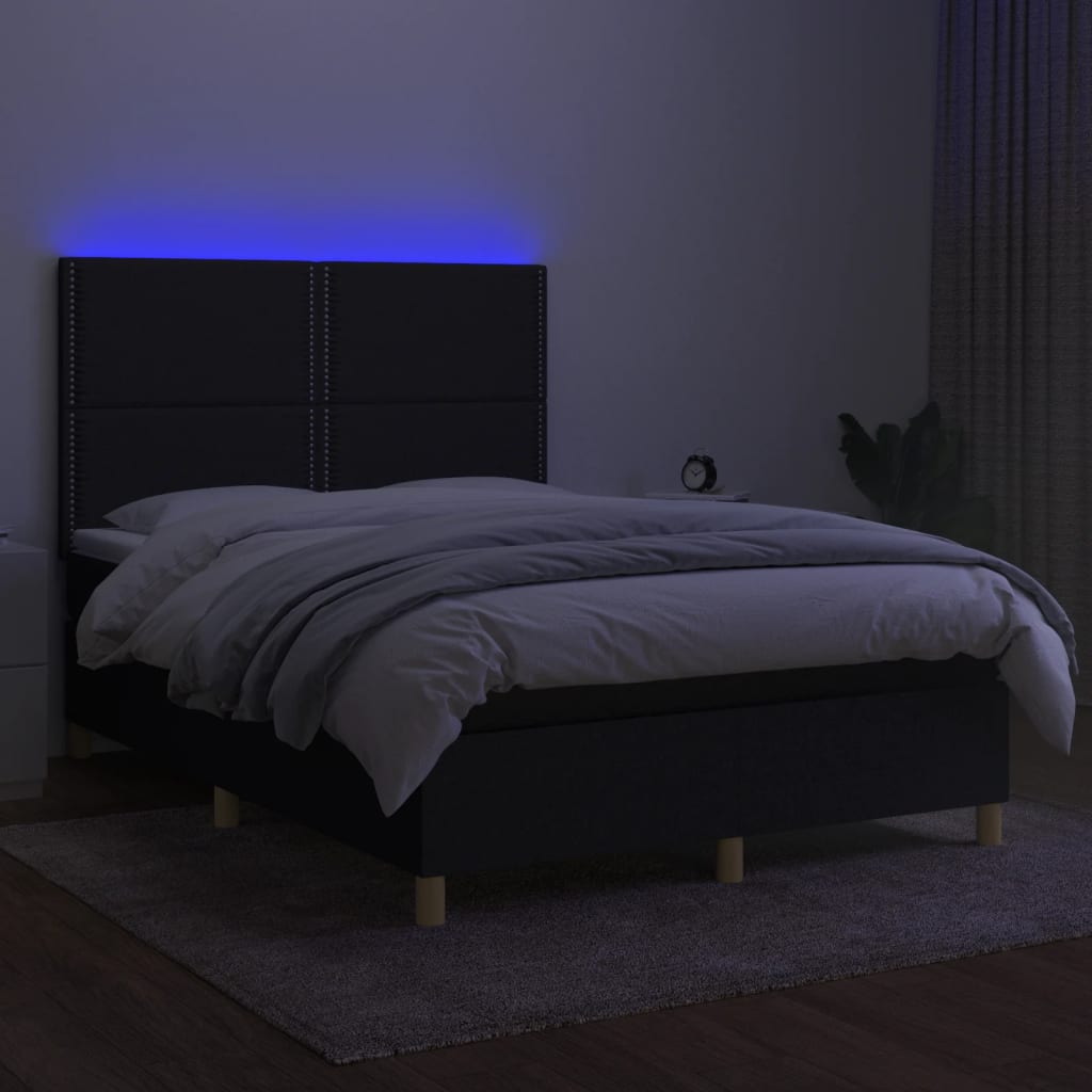 Letto a Molle con Materasso e LED Nero 140x190 cm in Tessuto 3135351