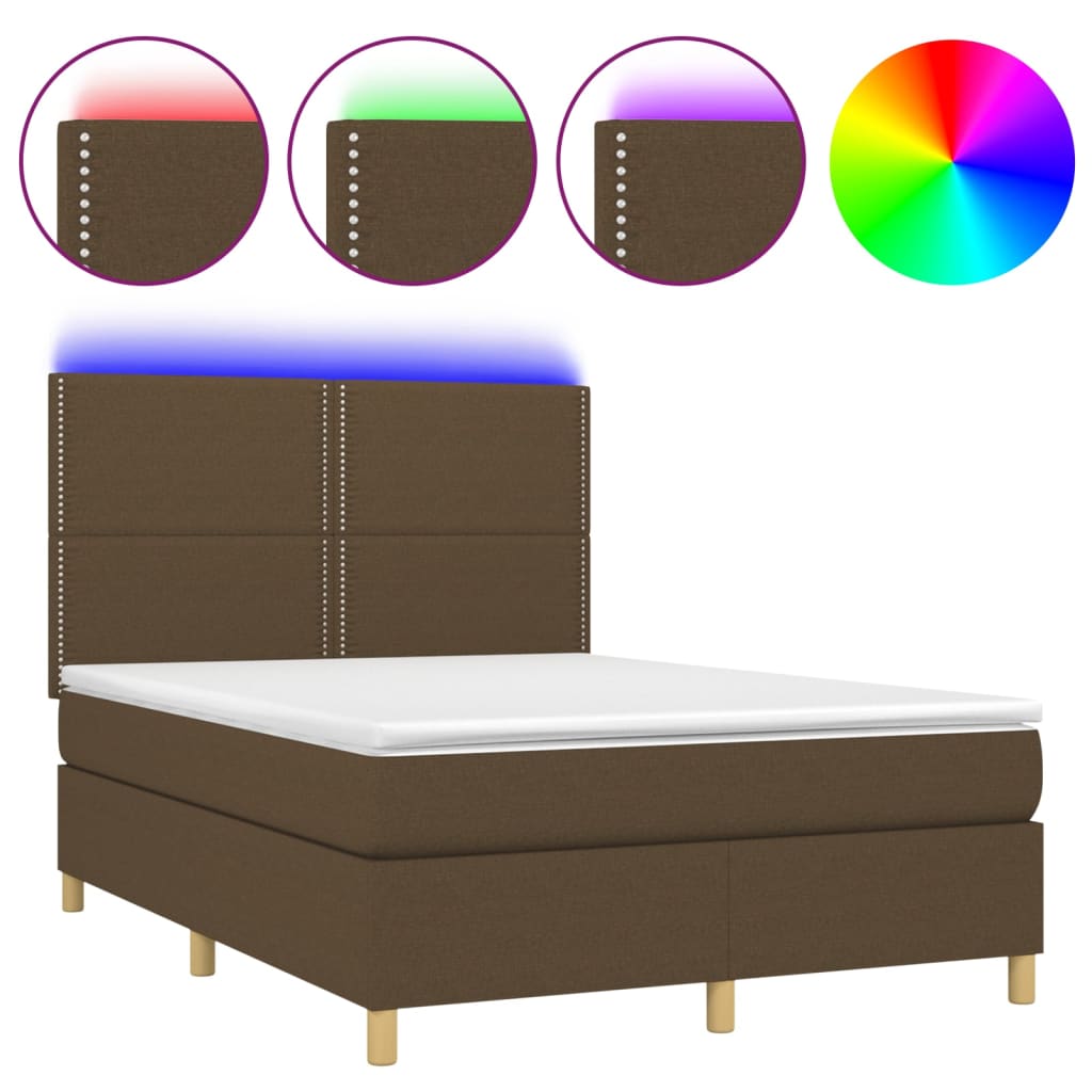 Letto a Molle Materasso e LED MarroneScuro 140x190cm in Tessuto cod mxl 59924