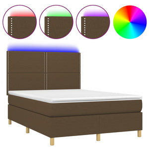 Letto a Molle Materasso e LED MarroneScuro 140x190cm in Tessuto cod mxl 59924