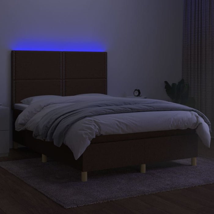 Letto a Molle Materasso e LED MarroneScuro 140x190cm in Tessuto cod mxl 59924