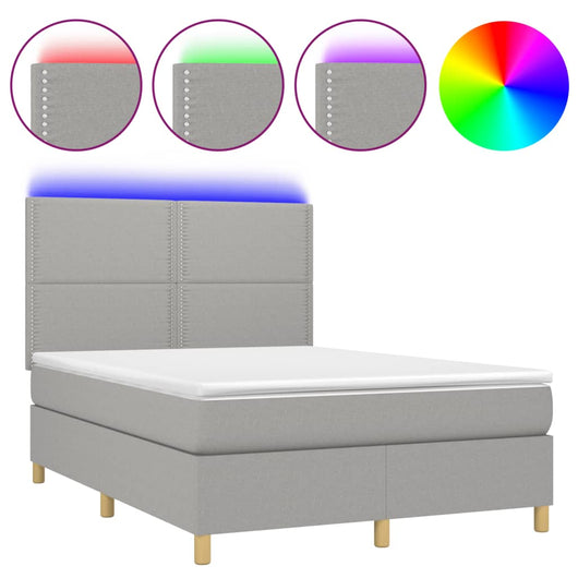 Letto a Molle Materasso e LED Grigio Chiaro 140x200 cm Tessutocod mxl 75013