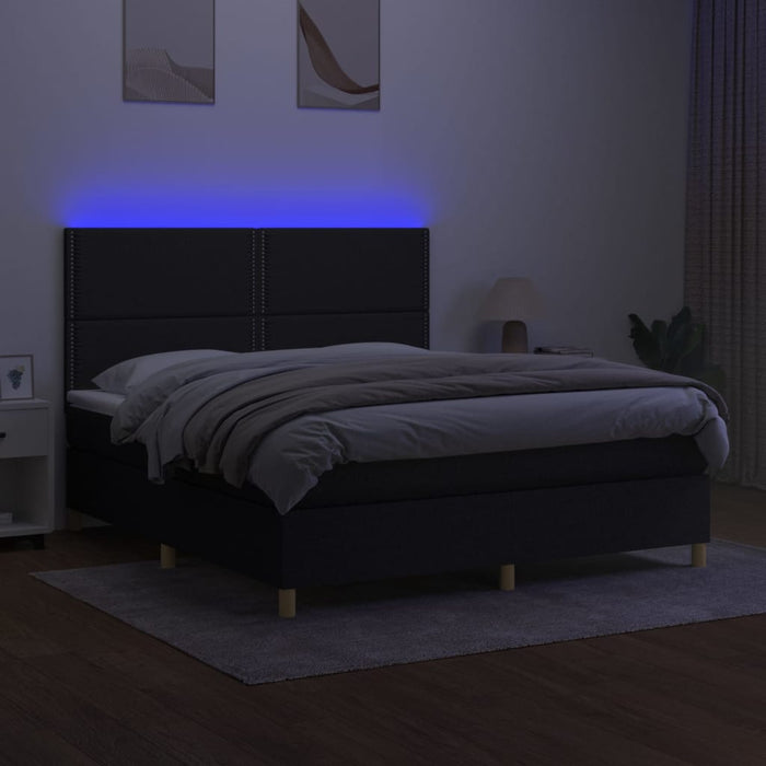 Letto a Molle con Materasso e LED Nero 160x200 cm in Tessuto 3135367