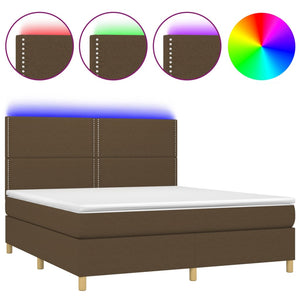 Letto a Molle Materasso e LED Marrone Scuro 160x200 cm Tessuto 3135368