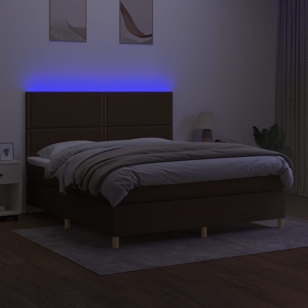 Letto a Molle Materasso e LED Marrone Scuro 160x200 cm Tessuto 3135368