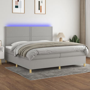 Letto a Molle Materasso e LED Grigio Chiaro 200x200 cm Tessuto 3135381