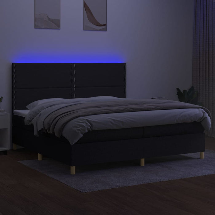 Letto a Molle Materasso e LED Nero 200x200cm in Tessuto 3135383