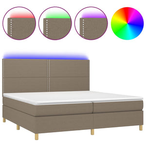 Letto a Molle Materasso e LED tortora 200x200cm in Tessuto 3135385