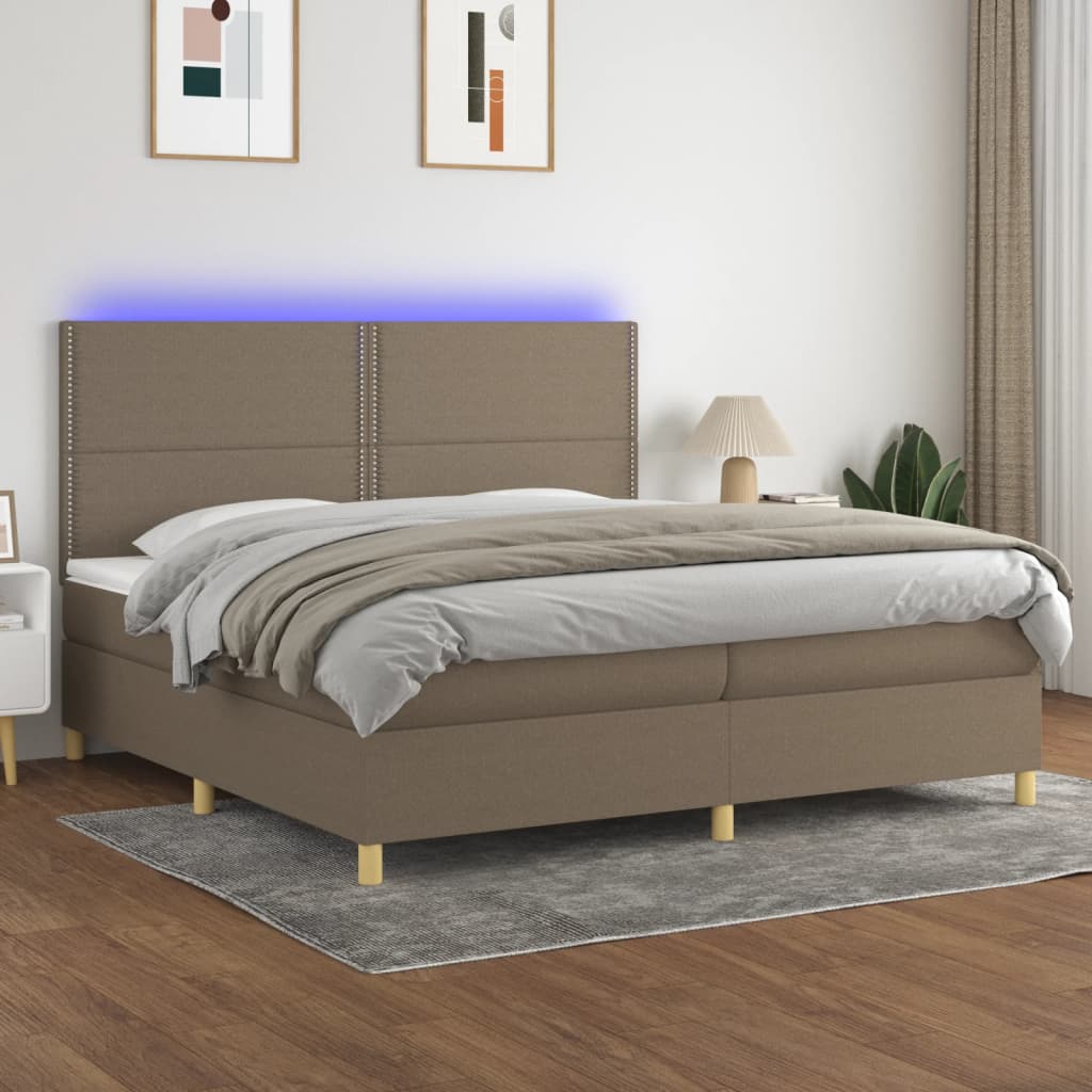 Letto a Molle Materasso e LED tortora 200x200cm in Tessuto 3135385