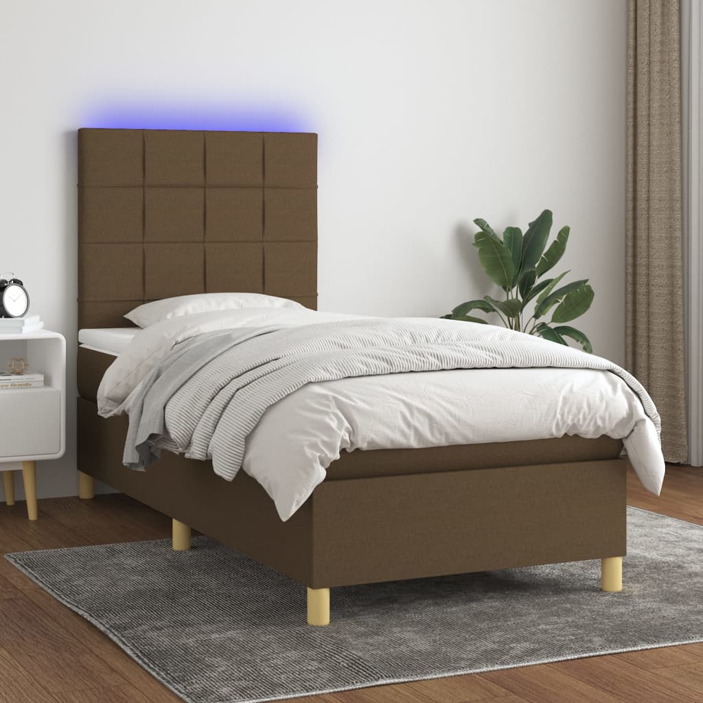 Letto a Molle Materasso e LED Marrone Scuro 80x200cm in Tessuto 3135392