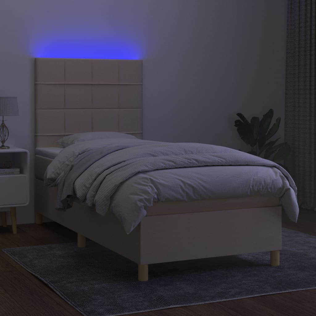Letto a Molle con Materasso e LED Crema 100x200cm in Tessuto 3135418