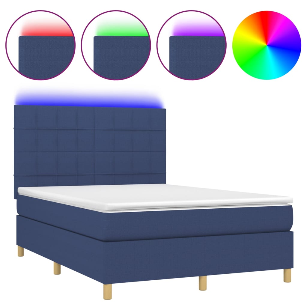 Letto a Molle con Materasso e LED Blu 140x190 cm in Tessuto 3135435