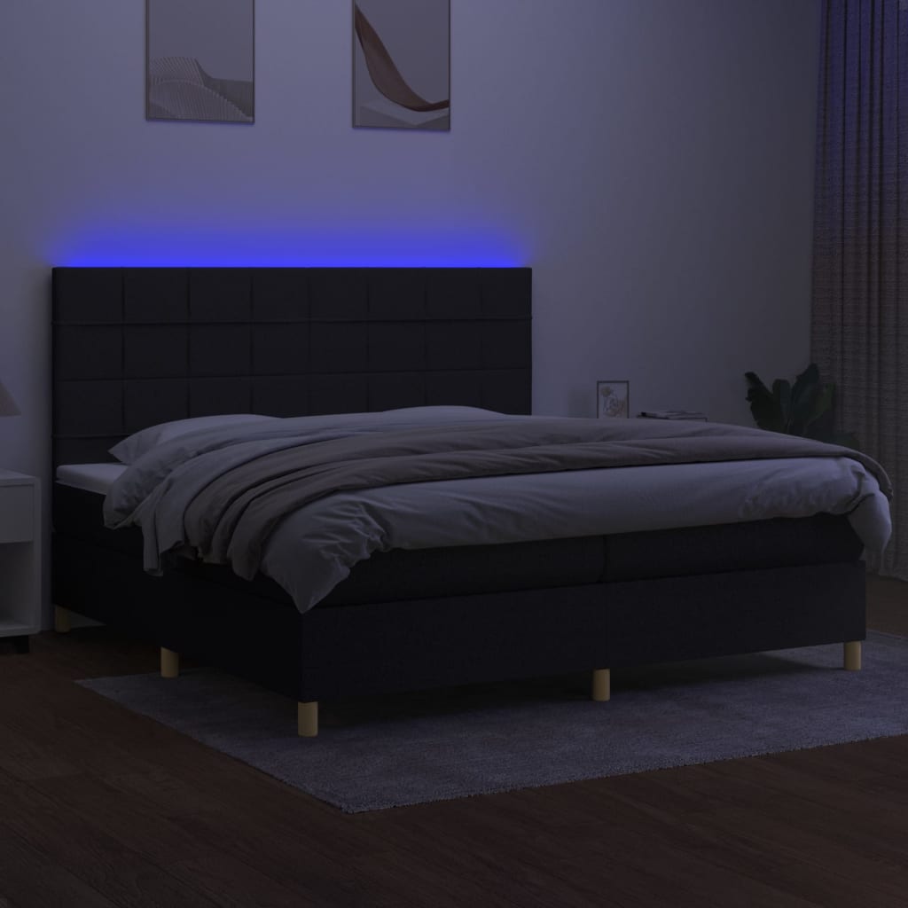Letto a Molle Materasso e LED Nero 200x200cm in Tessuto 3135463