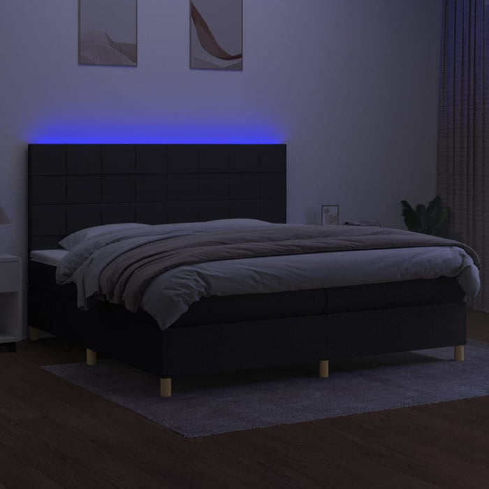 Letto a Molle Materasso e LED Nero 200x200cm in Tessuto 3135463