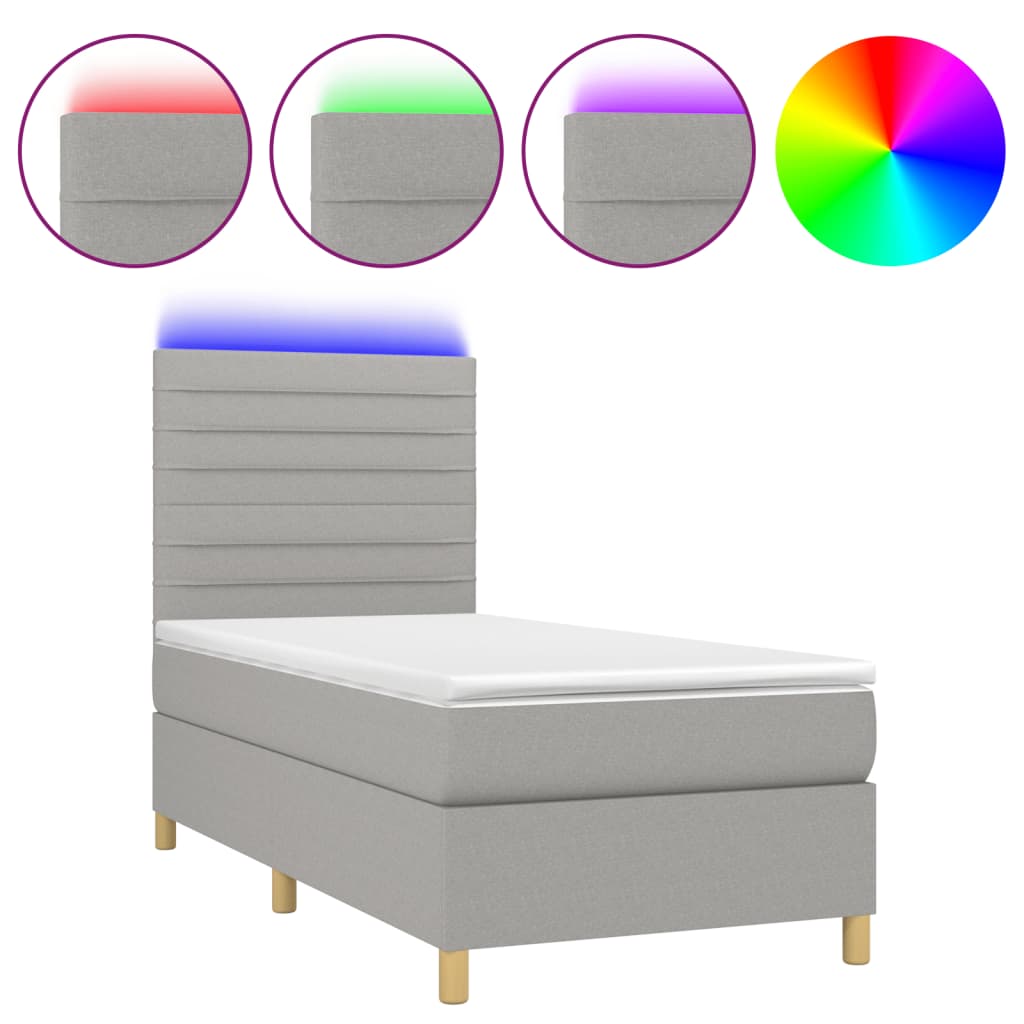 Letto a Molle Materasso e LED Grigio Chiaro 80x200 cm Tessuto cod mxl 38014
