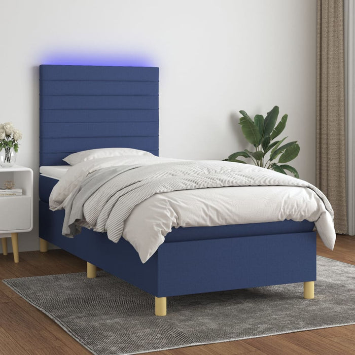 Letto a Molle con Materasso e LED Blu 80x200 cm in Tessuto