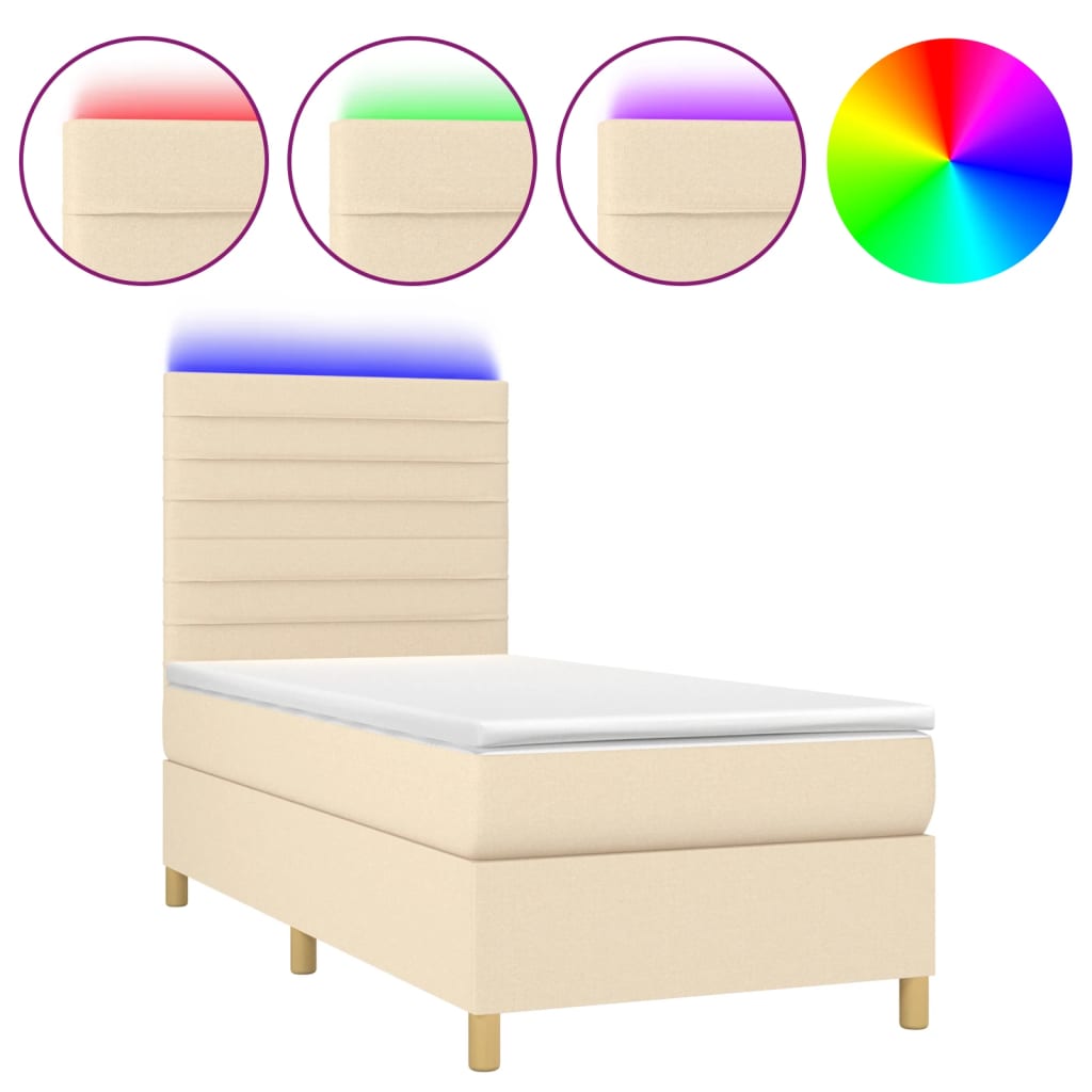Letto a Molle con Materasso e LED-Struttura Letto con Materasso Crema 90x190 cm in Tessuto 516951