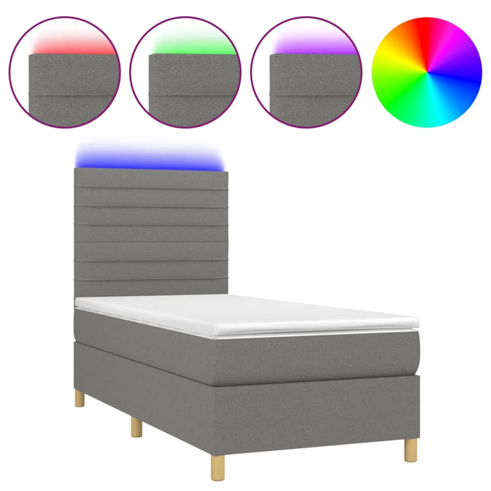 Letto a Molle Materasso e LED Grigio Scuro 90x200 cm in Tessuto cod mxl 76442