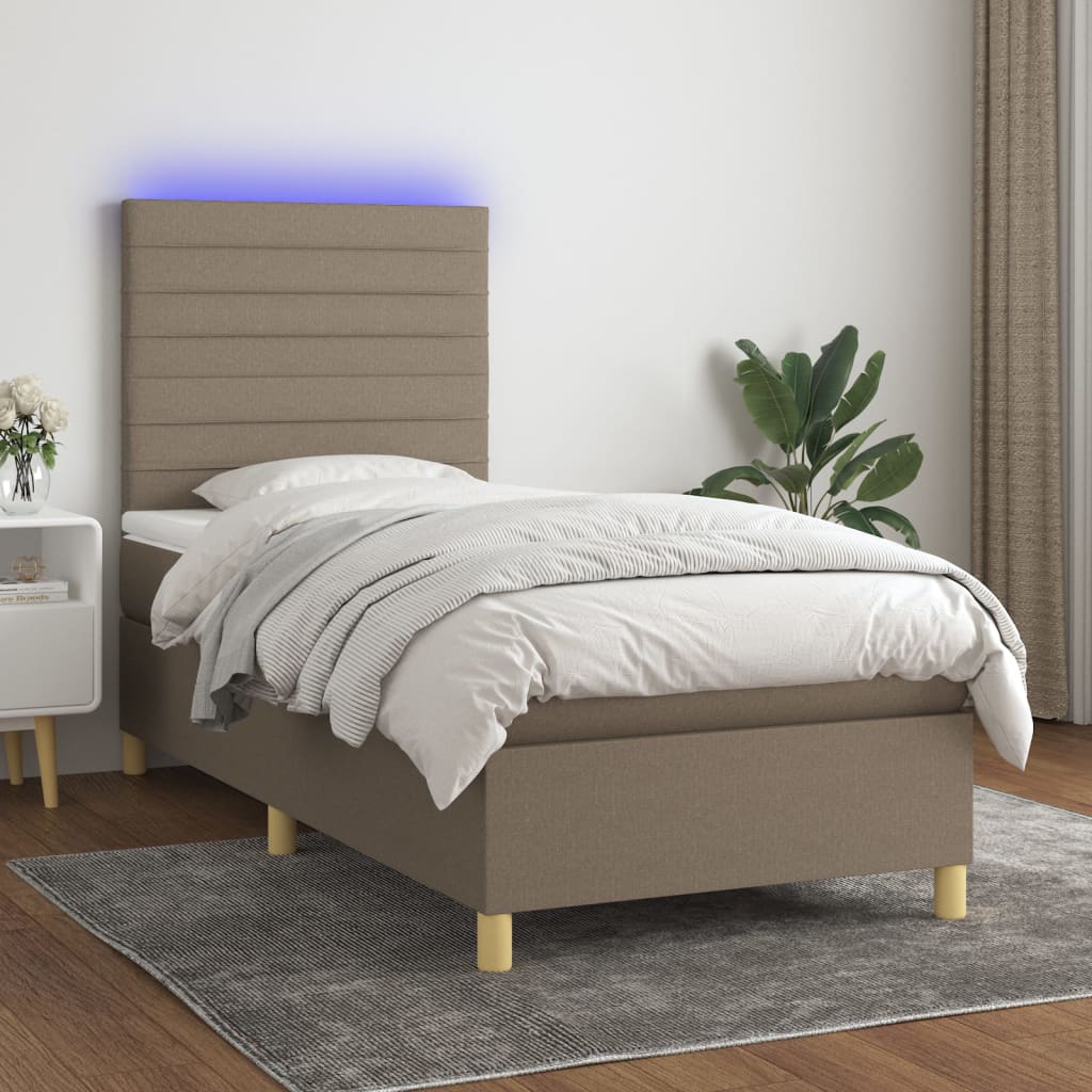 Letto a Molle con Materasso e LED Tortora 90x200 cm in Tessuto 3135489