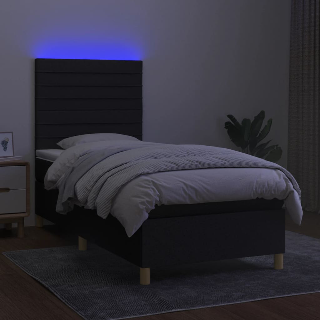 Letto a Molle con Materasso e LED Nero 100x200 cm in Tessuto 3135495