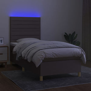 Letto a Molle con Materasso e LED Tortora 100x200cm in Tessuto 3135497