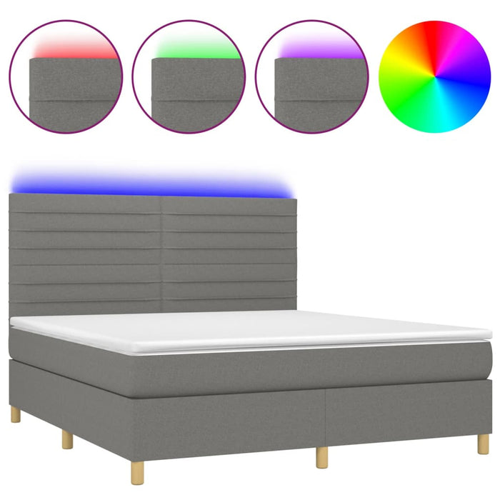 Letto a Molle Materasso e LED Grigio Scuro 160x200cm in Tessuto 3135526