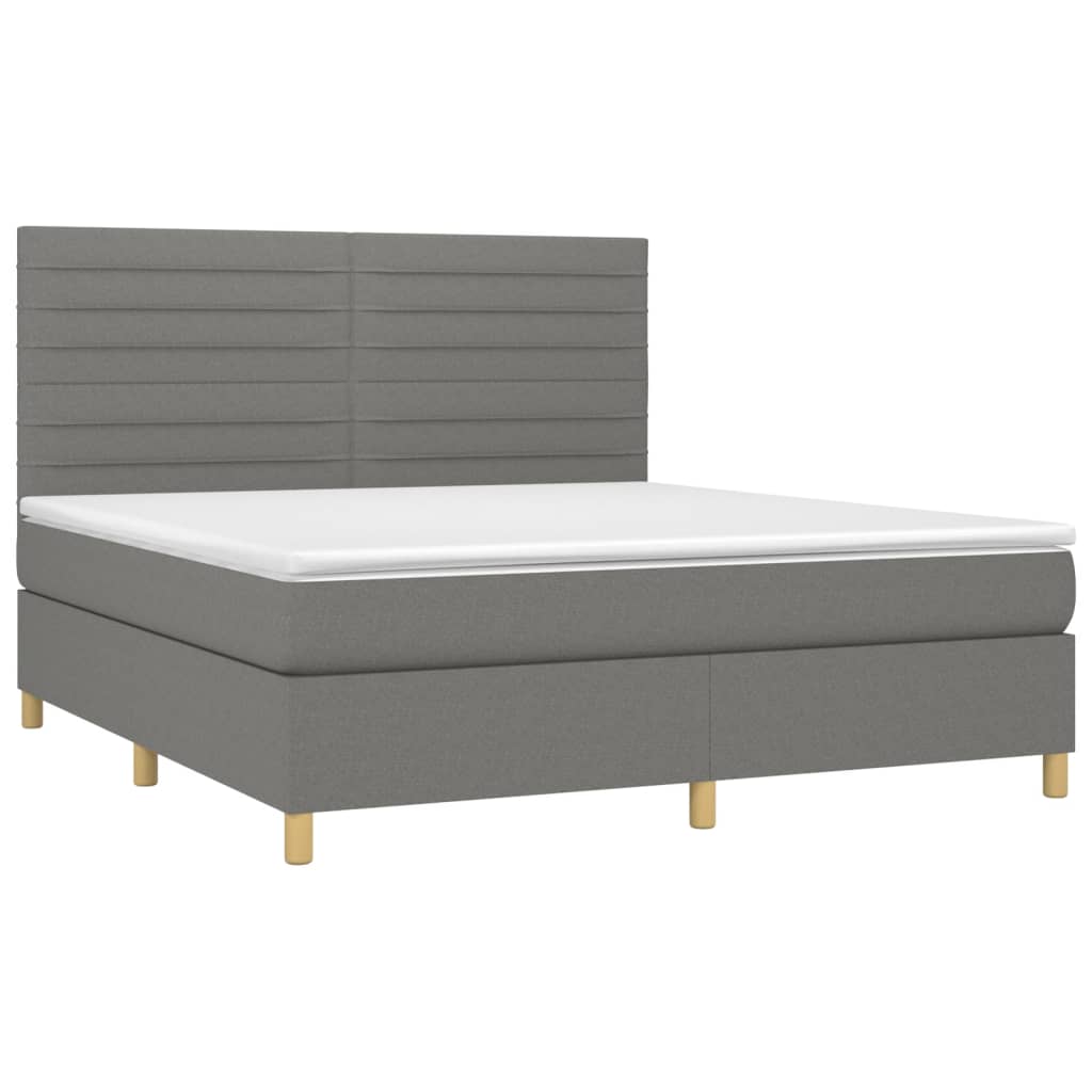 Letto a Molle Materasso e LED Grigio Scuro 160x200cm in Tessuto 3135526