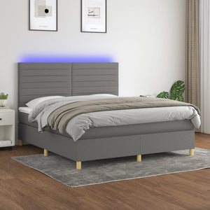 Letto a Molle Materasso e LED Grigio Scuro 160x200cm in Tessuto 3135526