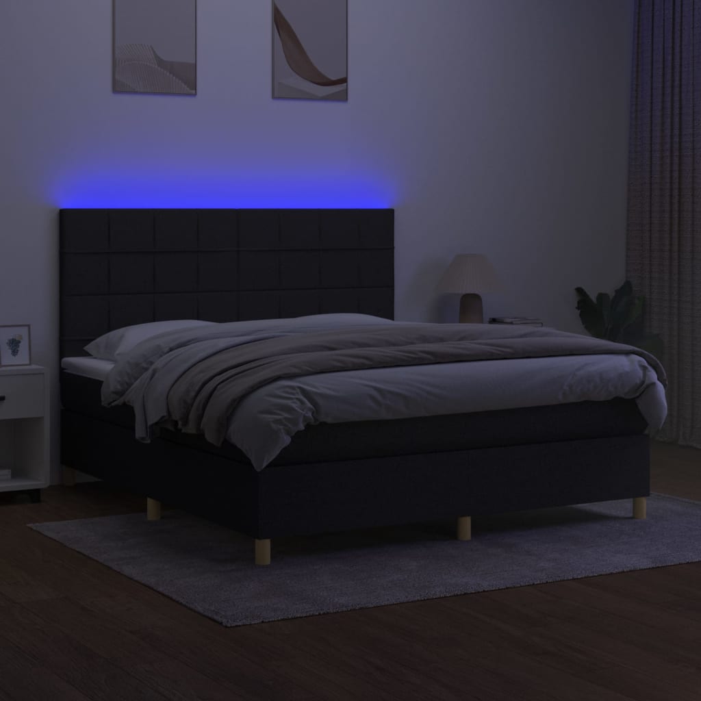 Letto a Molle con Materasso e LED Nero 160x200 cm in Tessuto 3135527