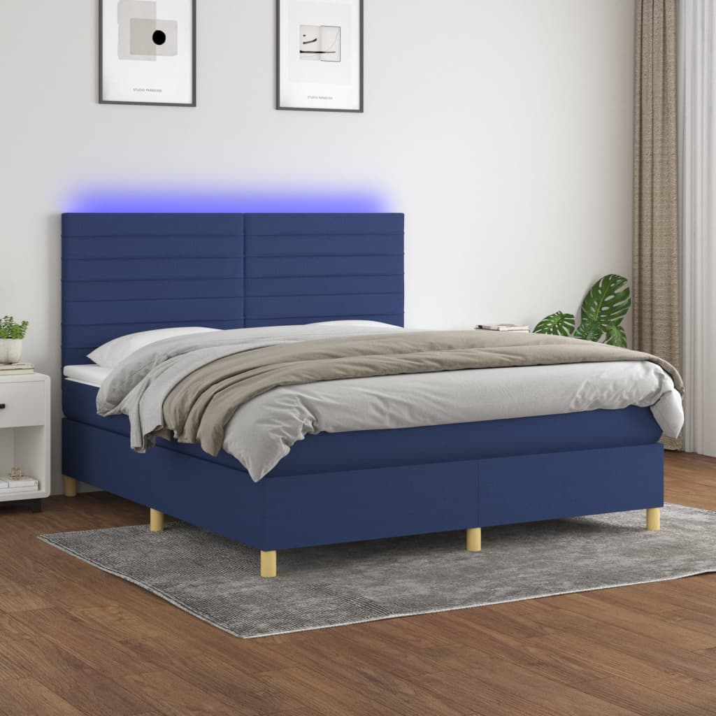 Letto a Molle con Materasso e LED Blu 180x200 cm in Tessuto 3135539