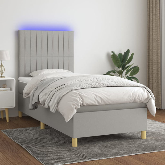 Letto a Molle Materasso e LED Grigio Chiaro 90x200 cm Tessuto 3135565