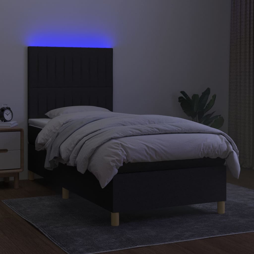 Letto a Molle con Materasso e LED Nero 90x200 cm in Tessuto 3135567